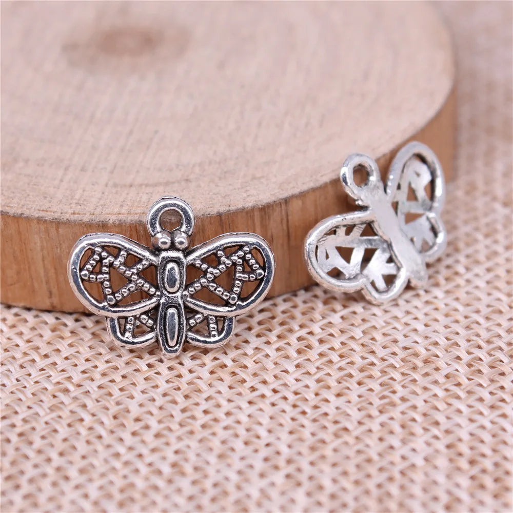 18x14mm 0.9g Antique Silver Zinc Alloy Hollow Butterfly Charm Pendant for DIY Jewelry Making