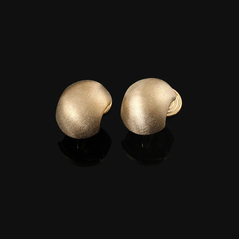 Elegant Brushed Alloy Gold Bean Swirl Stud & Clip On No Piercing Minimalist Fashion Earrings