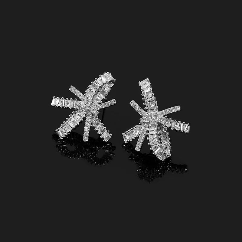 Luxury Firework Bow Zircon Stud & Clip On No Piercing Bridal Evening Statement Earrings