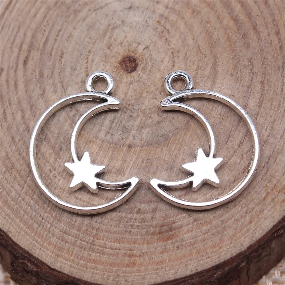 16x14mm 0.8g Multicolor Zinc Alloy Moon Star Charm Pendant for DIY Necklace Bracelet Jewelry Making