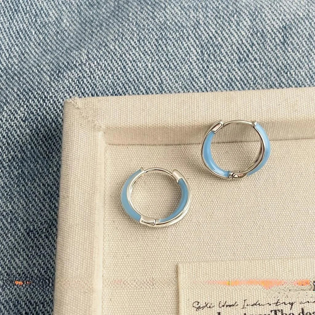 Elegant Blue Cream Copper Geometric Hoop Drop Earrings For Women Versatile Commuter Jewelry