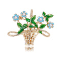 Elegant Enamel Flower Basket Brooch With Faux Pearl Accents, Gold Alloy Lapel Pin Corsage Gift