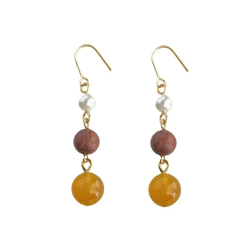 Vintage Ethnic Natural Stone Long Tassel Drop Earrings Handmade Geometric Round Oval Jewelry