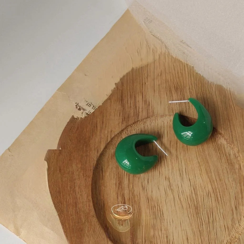 Emerald Green Resin Teardrop Stud Earrings Silver Plated Pin Geometric Summer Jewelry