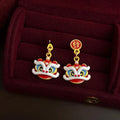 Hand Painted Copper Lion Dance Drop Earrings New Chinese Ethnic Year Of Horse Geometric Jewelry