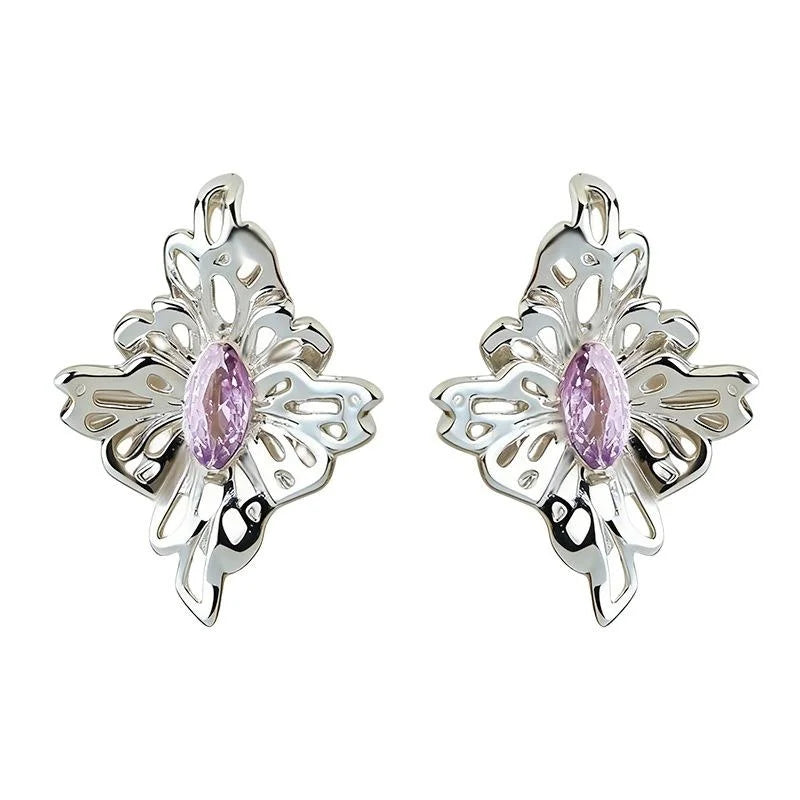Luxury Original Designer Silver Plated Copper Zircon 3D Floral Stud Earrings For Women