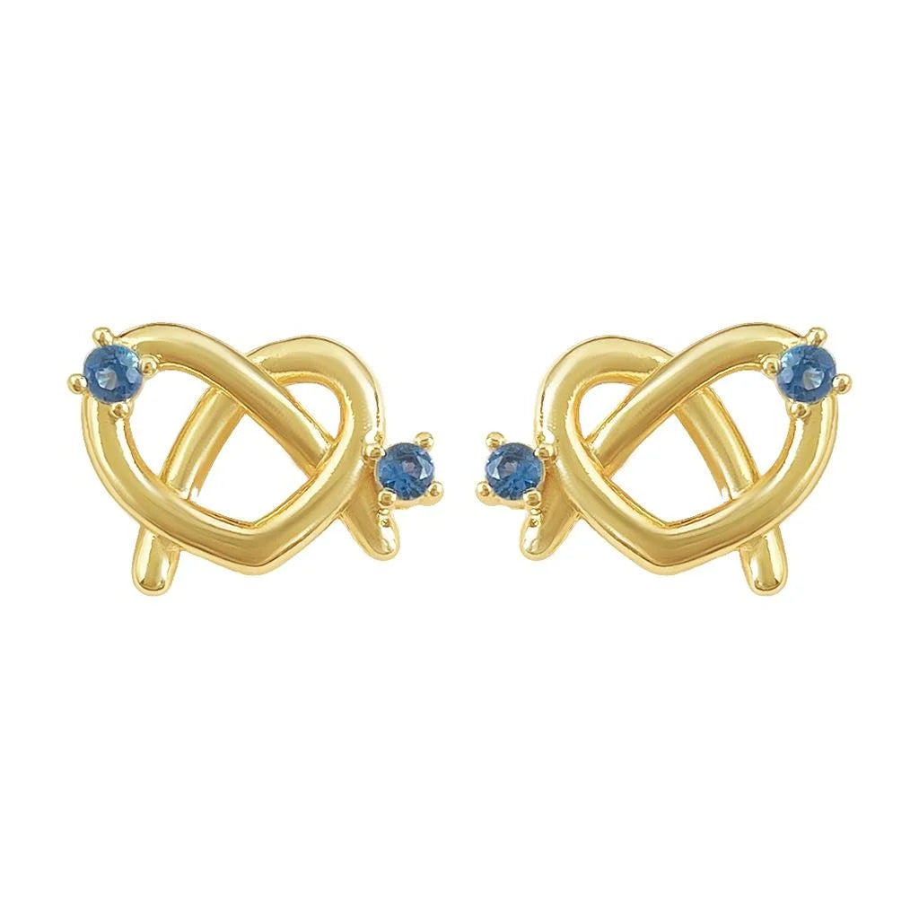 Original Design Copper Zircon Heart Pretzel Knot Stud Earrings For Women Versatile Geometric Jewelry