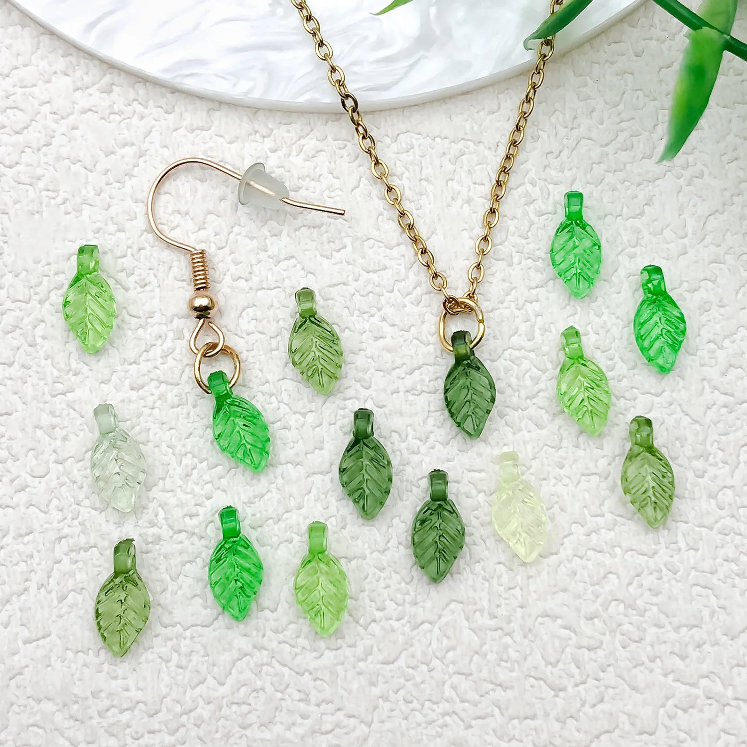 Transparent Green Acrylic Mini Leaf Bead Earring Charms for DIY Beaded Jewelry Making