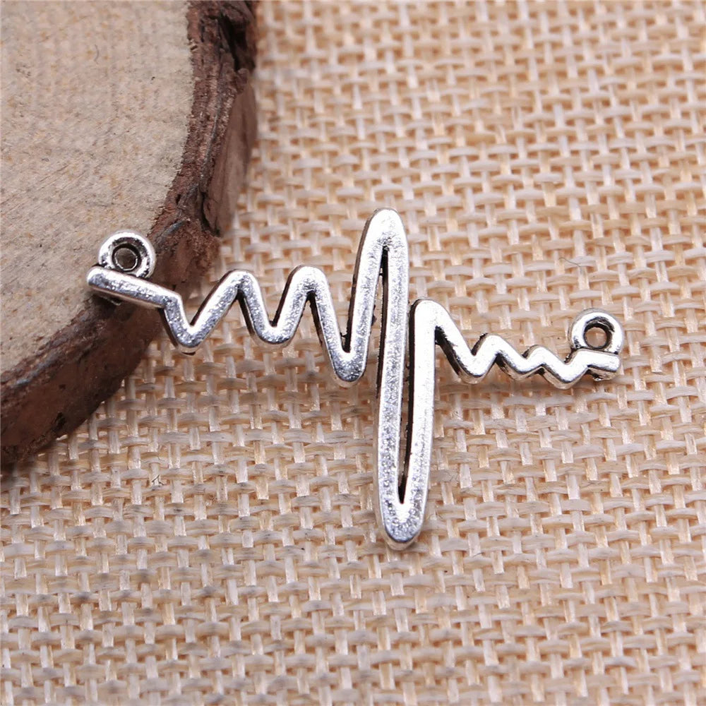 22x36mm 1.8g Multicolor Zinc Alloy Heart Heartbeat Connector Charm for DIY Bracelet Jewelry Making