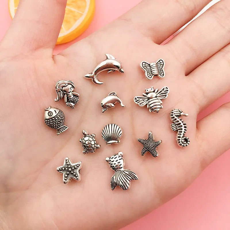 Zinc Alloy Starfish Goldfish Shell Turtle Animal Spacer Beads for DIY Bracelet Making