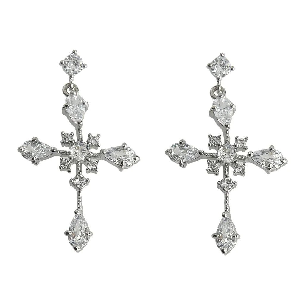 Trendy Style Cross Zircon Copper Drop Earrings For Women