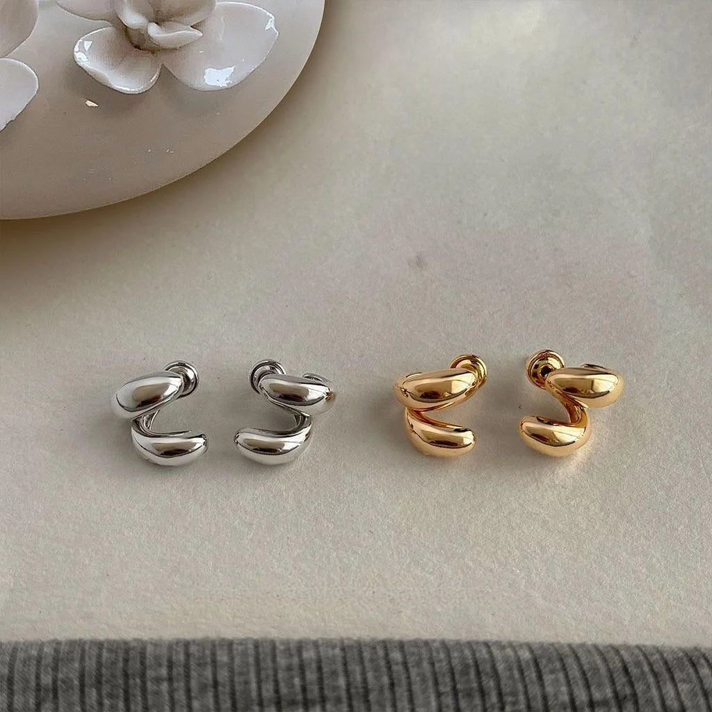 Light Luxury Minimalist Copper 14K Plated Geometric Hoop Line Stud Earrings