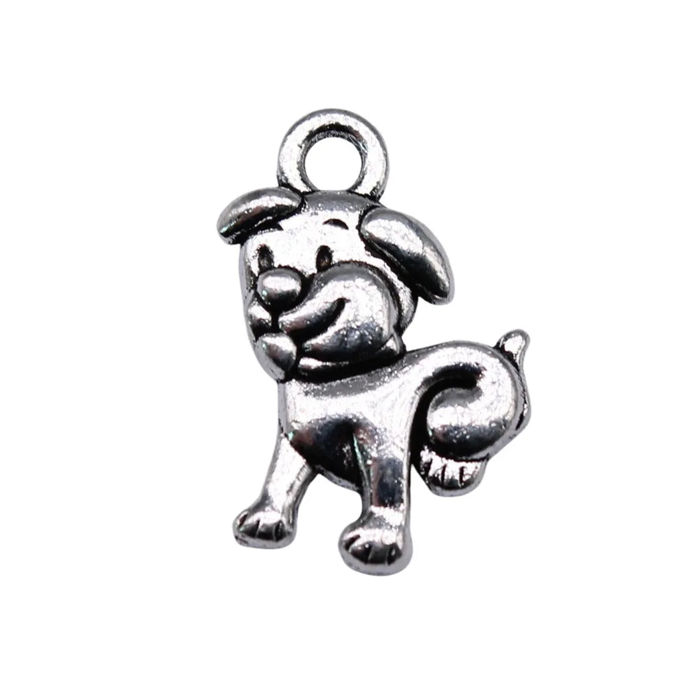 17x11mm 1.31g Antique Silver Zinc Alloy Dog Charm Pendant for DIY Necklace Bracelet Jewelry Making