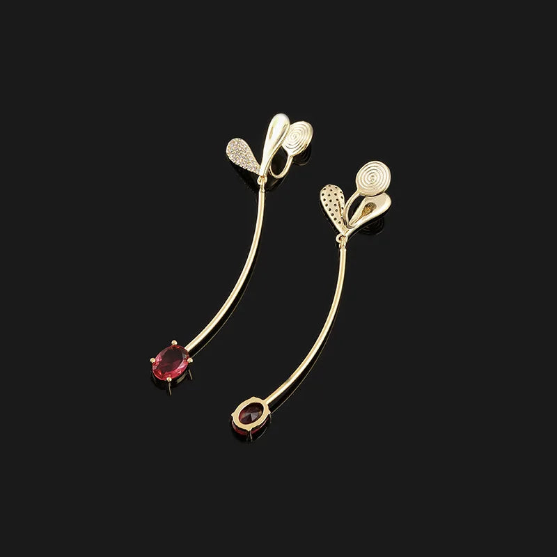Elegant Long Curved Tassel Heart Spiral Alloy Rhinestone Ruby Crystal Stud & Clip On No Piercing Earrings