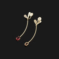 Elegant Long Curved Tassel Heart Spiral Alloy Rhinestone Ruby Crystal Stud & Clip On No Piercing Earrings