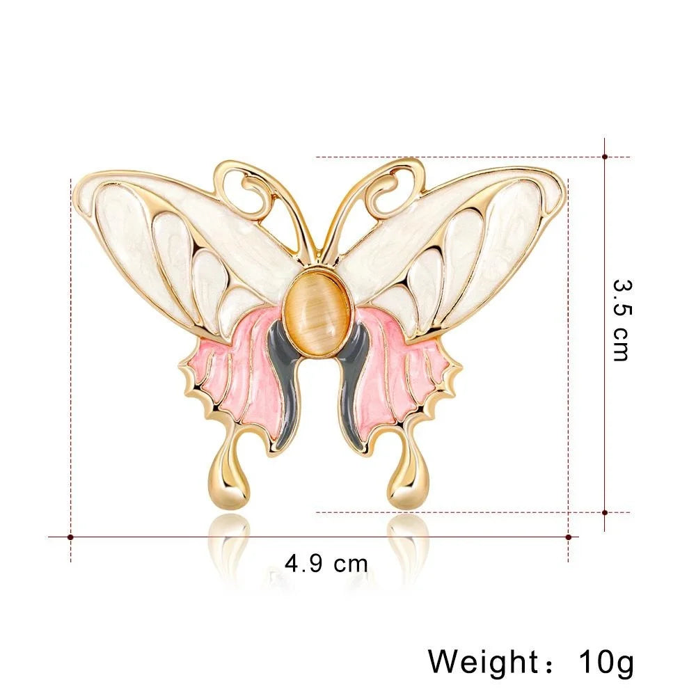 Elegant Alloy Cat Eye Enamel Butterfly Brooch For Women, Painted Insect Lapel Pin Corsage Suit Accessory Gift
