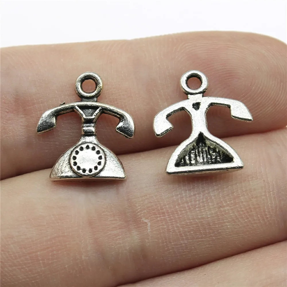 16x14mm 0.7g Antique Silver Zinc Alloy Vintage Telephone Charm Pendant for DIY Jewelry Making