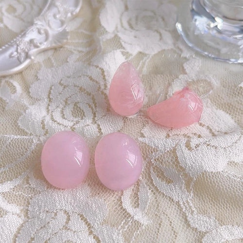 Sweet Pink Resin Geometric Oval Drop Earrings Minimalist Cute Spring Style Jewelry