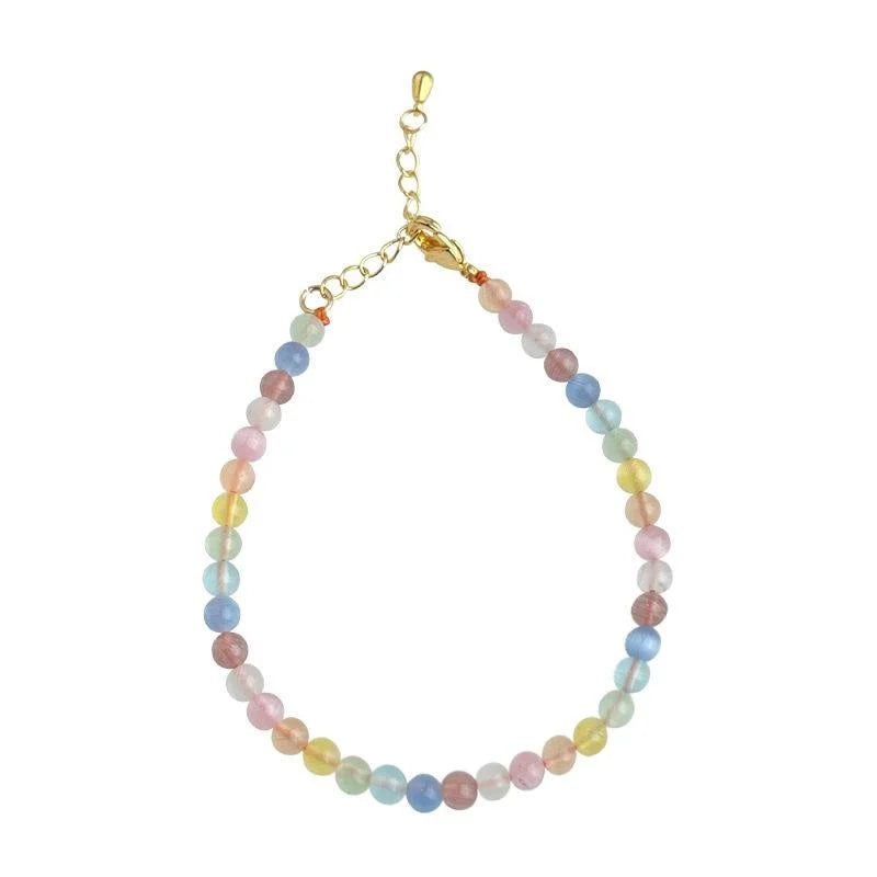 Glass Cat Eye Stone Sweet Dopamine Colorful Beaded Geometric Round Collarbone Necklace For Women