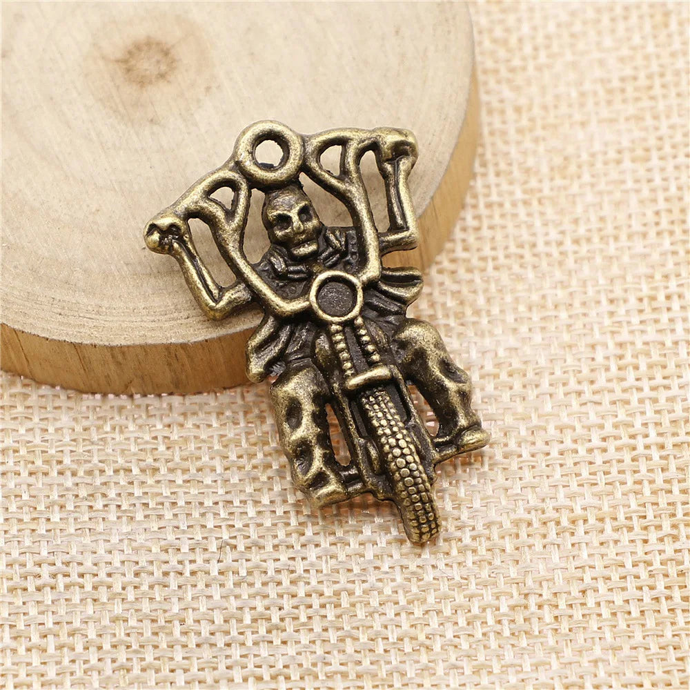 44x28mm 7.4g Multicolor Zinc Alloy Skeleton Riding Motorcycle Charm Pendant for DIY Jewelry Making
