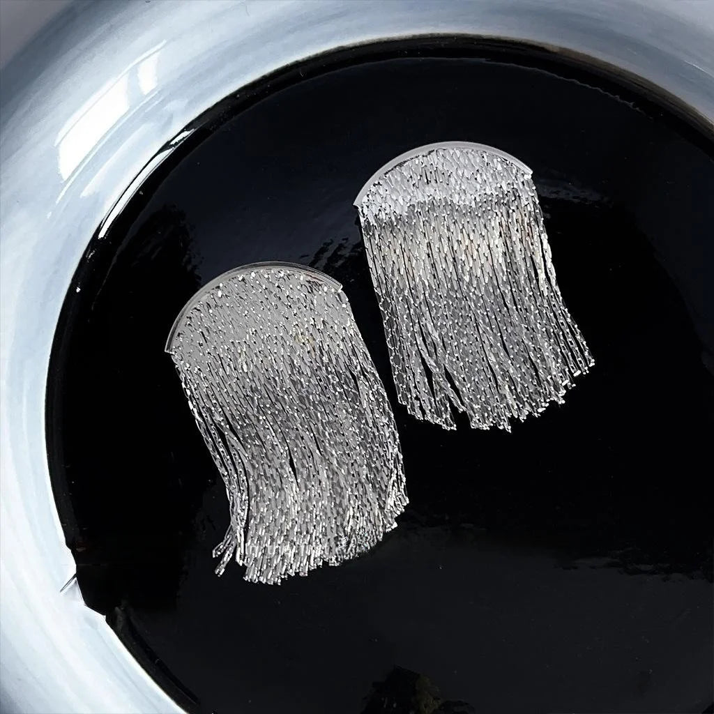 High Quality Copper Silver Plated Geometric Tassel Stud Earrings Elegant Fashion Jewelry