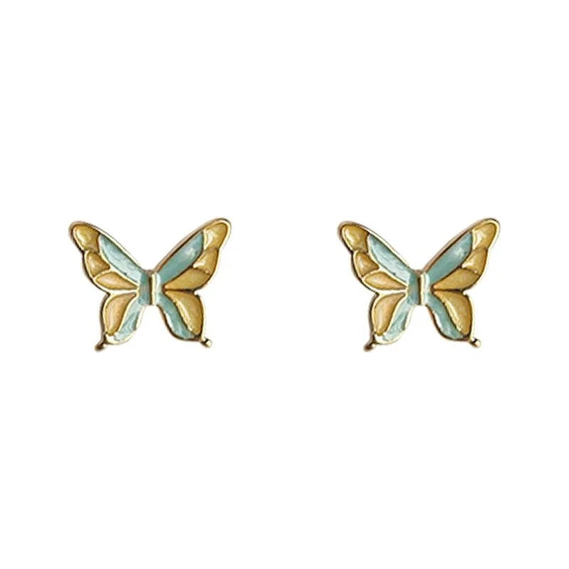 14K Gold Plated Copper Enamel Butterfly Stud Earrings Sweet Forest Style Jewelry For Women