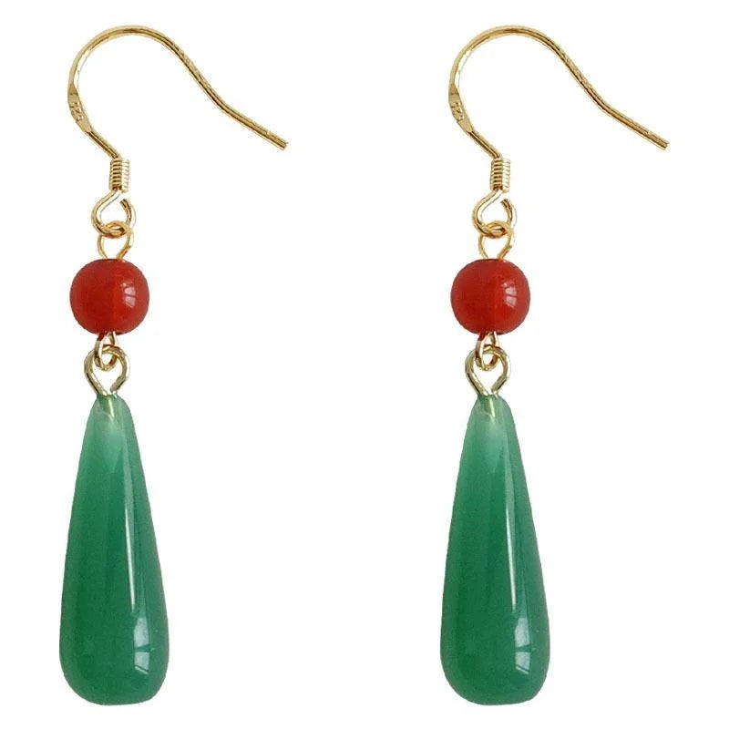 New Chinese Style Green Acrylic Teardrop Drop Earrings Handmade Vintage Palace Jewelry