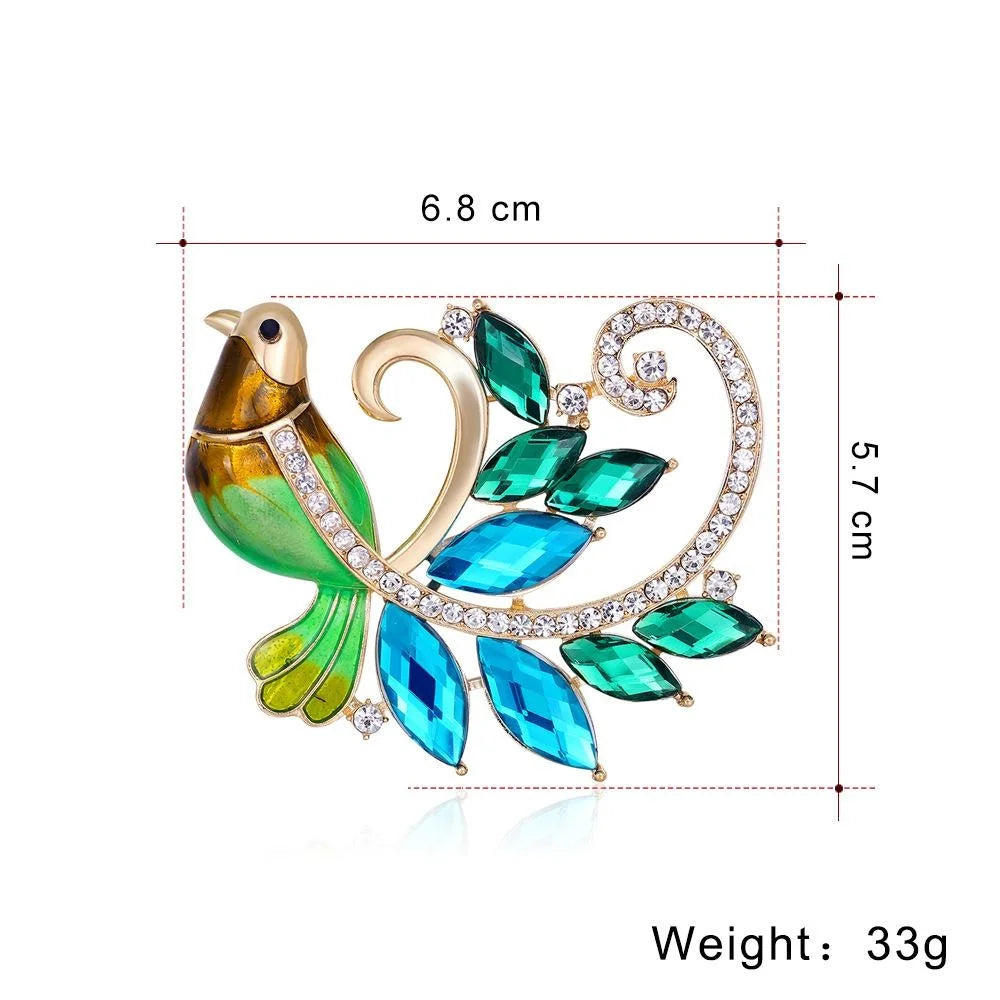 Elegant Green Phoenix Bird Brooch With Rhinestone Enamel Alloy Lapel Pin Corsage For Evening Dress Gift