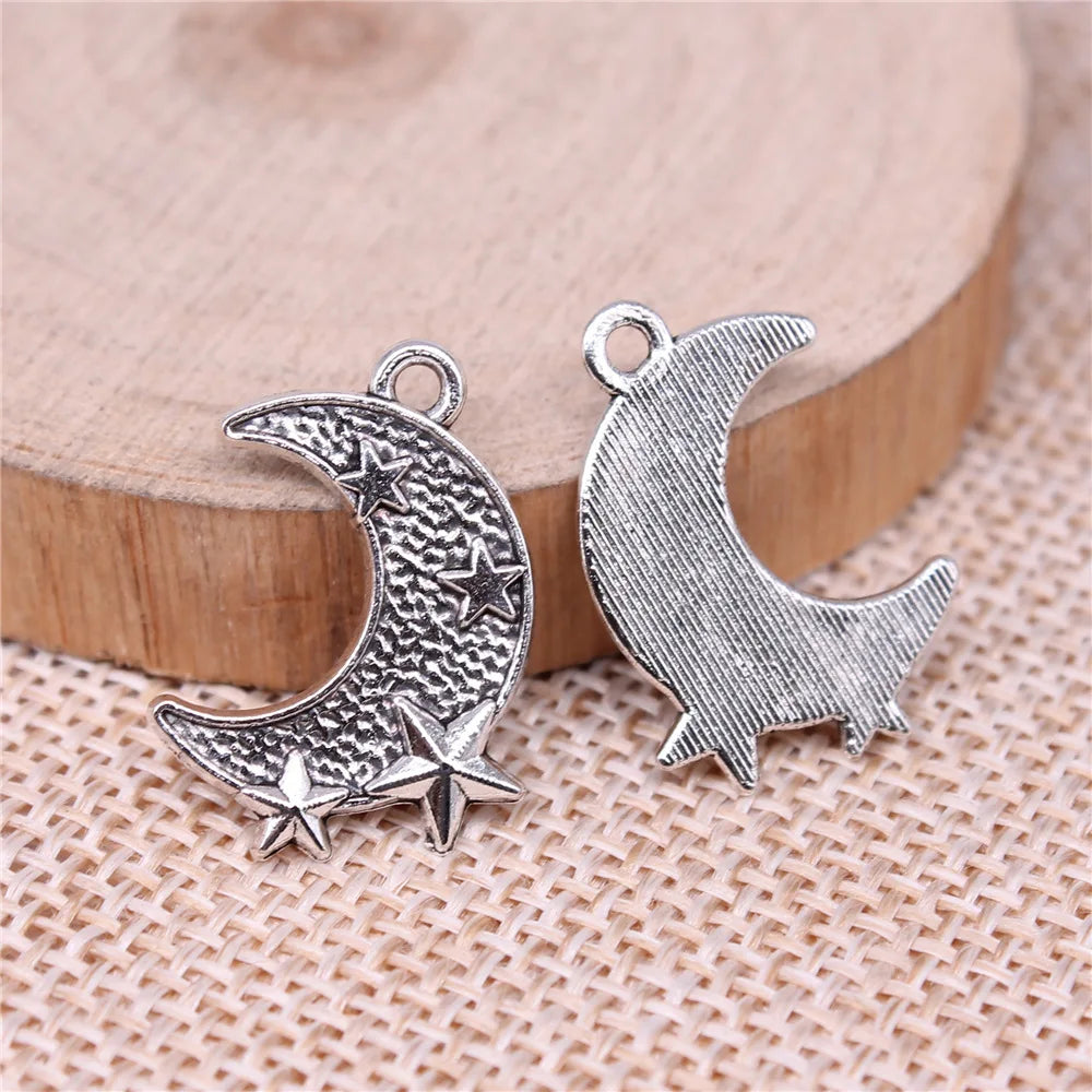 22x16mm 1.2g Antique Silver Zinc Alloy Star Moon Charm Pendant for DIY Necklace Bracelet Making