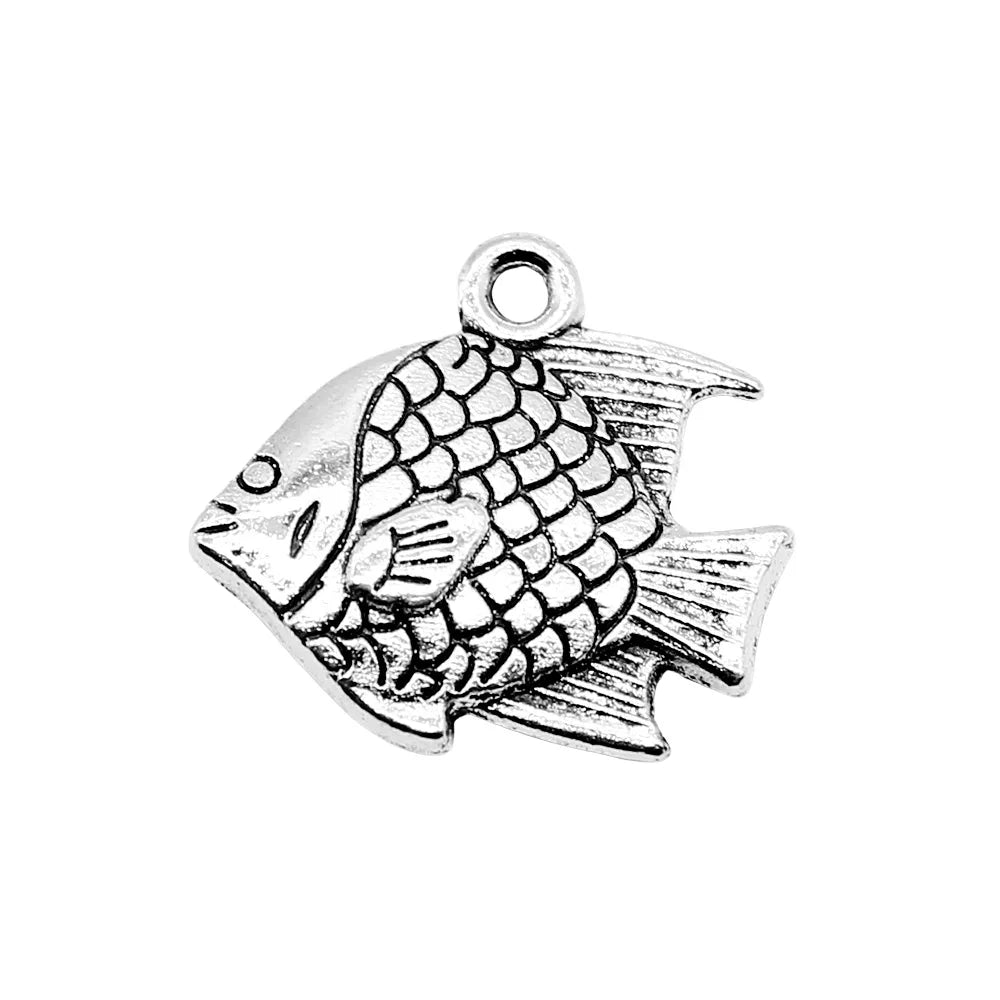 17x16mm 2.4g Antique Silver Zinc Alloy Fish Charm Pendant for DIY Necklace Bracelet Jewelry Making