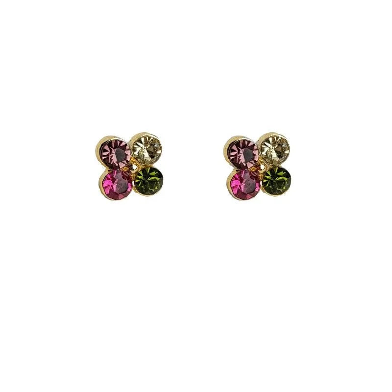 Sweet Candy Color Four Petal Flower Stud Earrings Copper Mini Geometric Jewelry