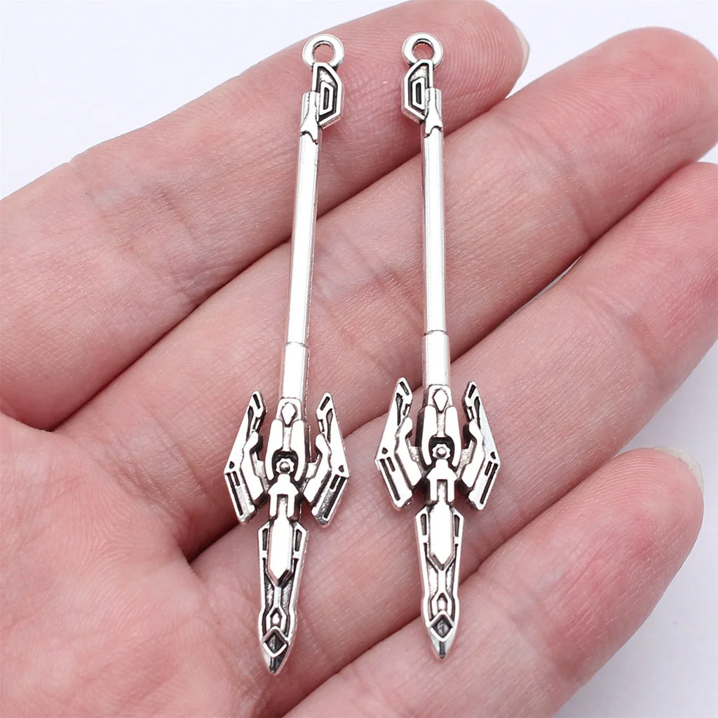 59mm 2.5g Antique Silver Tone Zinc Alloy Blade Spear Sword Halberd Charm Pendant for Cosplay DIY