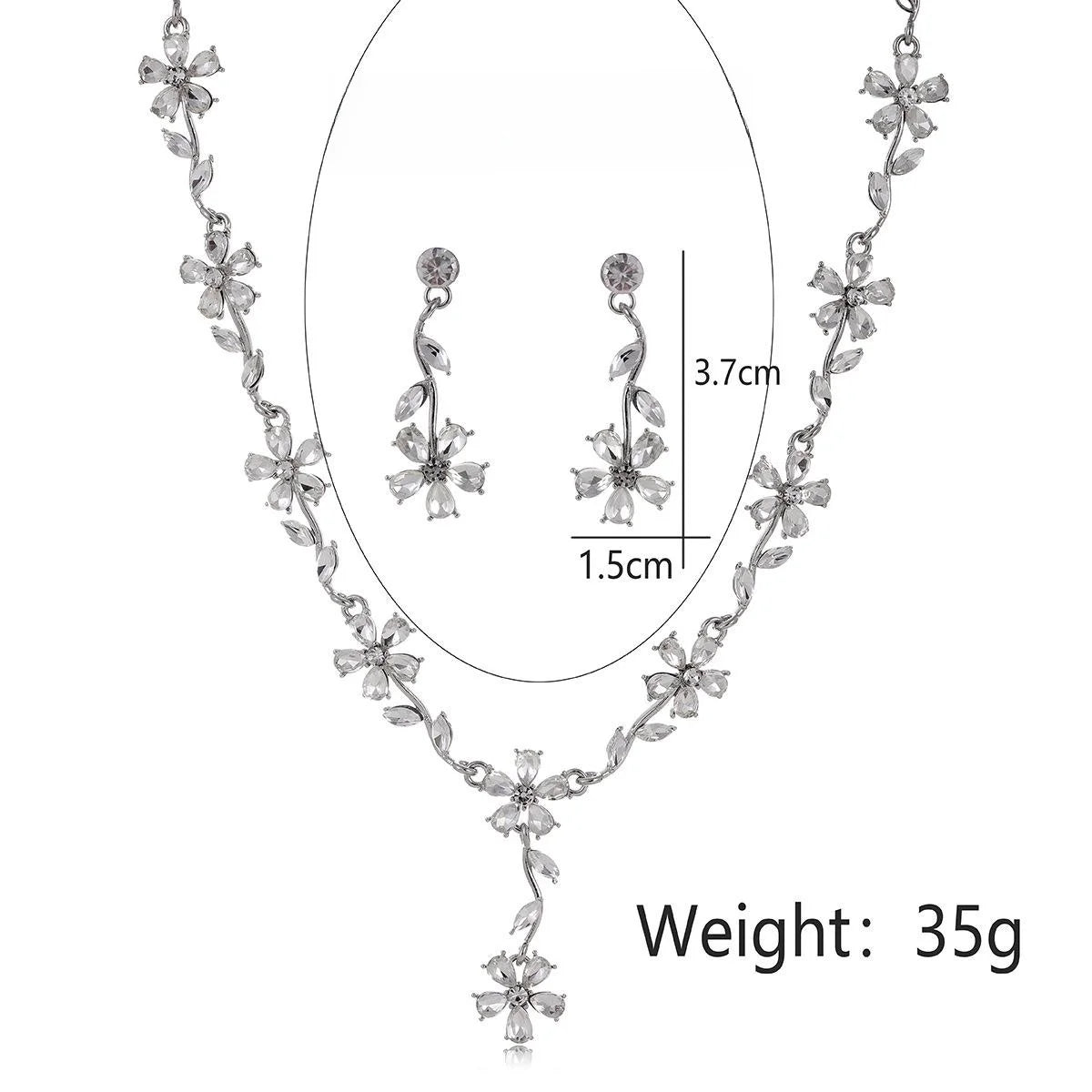 Luxury Floral Zircon Jewelry Set Elegant Silver Tone Necklace Earrings For Wedding Party Banquet Gift