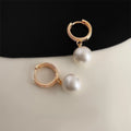 14K Gold Plated Copper Glass Pearl Stud Earrings With Micro Pave Zircon Geometric Hoop Design