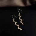 Light Luxury Copper Zircon Leaf Wheat Tassel Drop Earrings For Women
