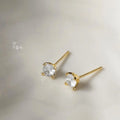 Minimalist Round Zircon Stud Earrings Silver Plated Copper Four Prong Geometric Office Jewelry