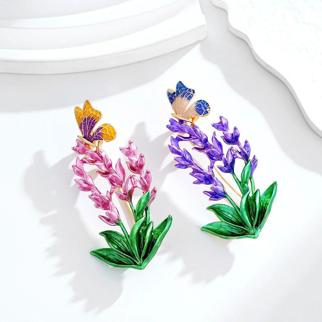 Elegant Enamel Alloy Lavender Bellflower Butterfly Brooch, Rhinestone Lapel Pin Corsage Suit Accessory Gift