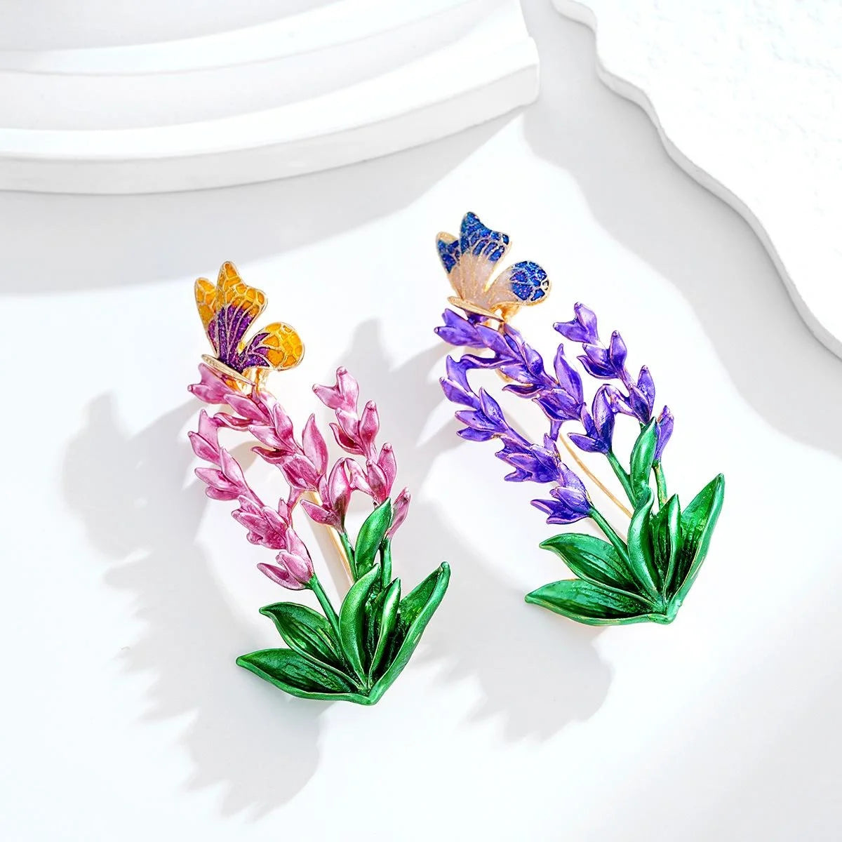 Elegant Enamel Alloy Lavender Bellflower Butterfly Brooch, Rhinestone Lapel Pin Corsage Suit Accessory Gift