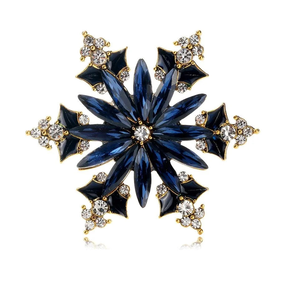 Luxury Christmas Snowflake Poinsettia Alloy Rhinestone Enamel Brooch, Elegant Lapel Pin Corsage Gift