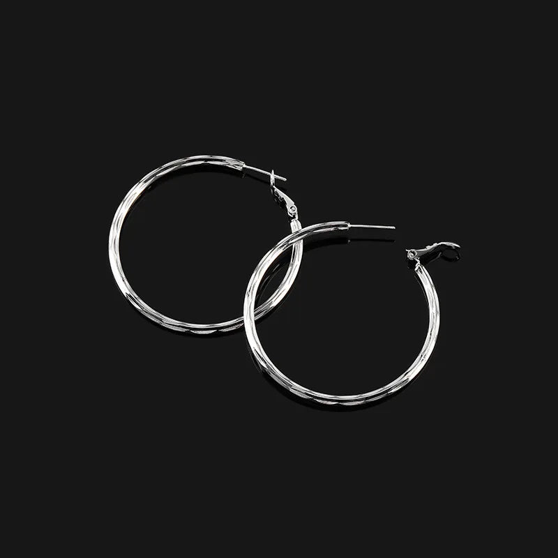 Luxury Twisted Silver Alloy Oversized Round Hoop Stud & Clip On No Piercing Statement Earrings
