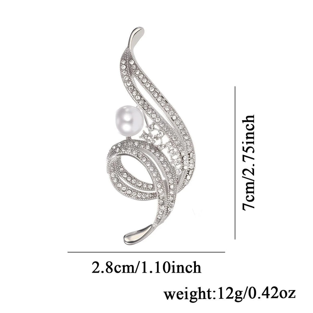 Luxury Rose Gold Swirl Brooch With Rhinestone And Pearl, Elegant Lapel Pin Corsage Suit Accessory
