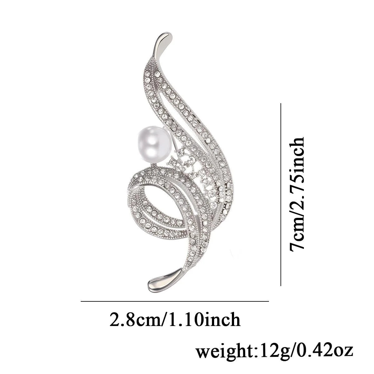 Luxury Rose Gold Swirl Brooch With Rhinestone And Pearl, Elegant Lapel Pin Corsage Suit Accessory