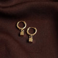Minimalist Geometric Square Copper Stud Earrings, 3D Metallic Commuter Jewelry