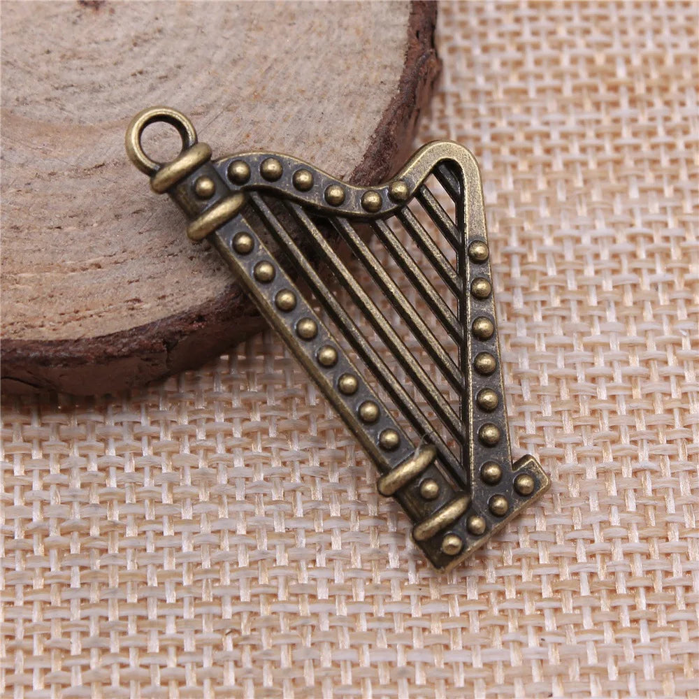 40x21mm 5g Multicolor Zinc Alloy Harp Charm Pendant for DIY Music Theme Jewelry Making