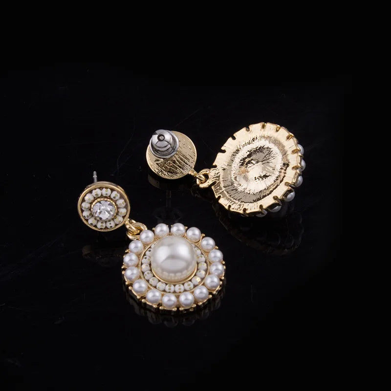 Elegant Round Pearl Drop Zircon Rhinestone Stud & Clip On No Piercing Korean Luxury Dangle Earrings