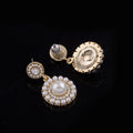 Elegant Round Pearl Drop Zircon Rhinestone Stud & Clip On No Piercing Korean Luxury Dangle Earrings
