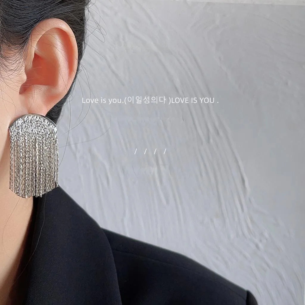 High Quality Copper Silver Plated Geometric Tassel Stud Earrings Elegant Fashion Jewelry
