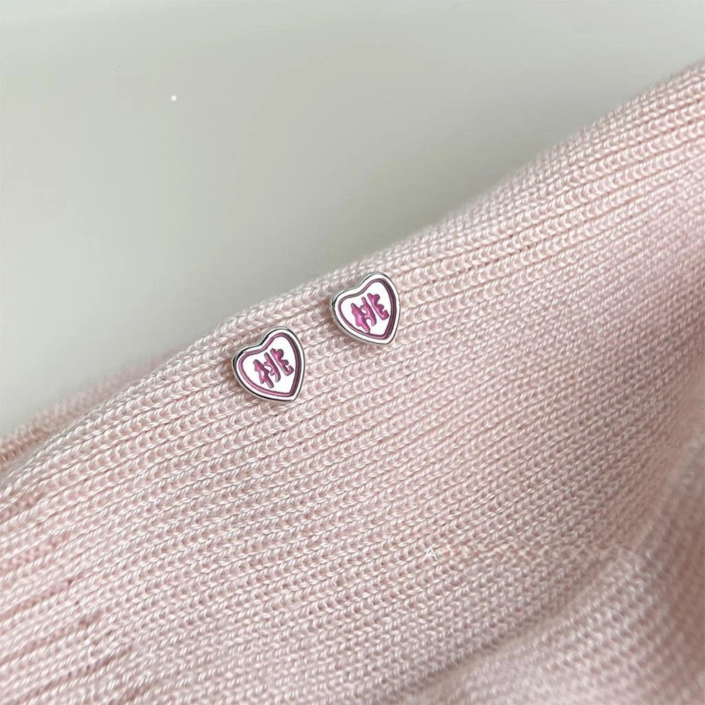 Cute Mini Pink Heart Stud Earrings Eco-Friendly Copper Sweet Minimalist Student Jewelry