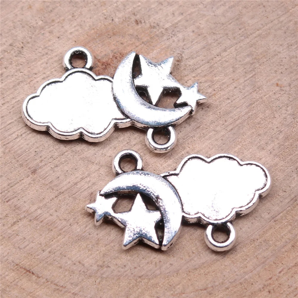 21x12mm 1.6g Antique Silver Zinc Alloy Moon Star Cloud Connector Charm for DIY Jewelry Making