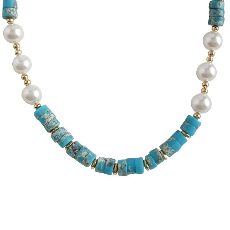 New Chinese Style Natural Stone Beaded Geometric Ring Choker Necklace For Women